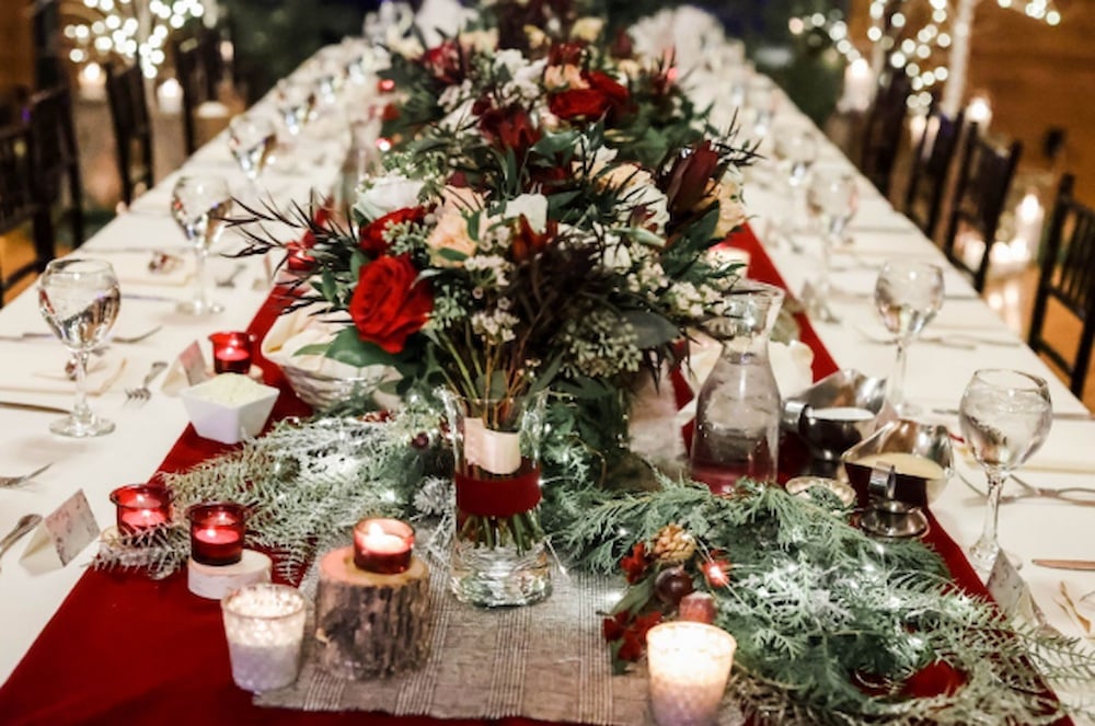 Long table setup for a wedding at Green Acres Event Venue - Wedding Styles
