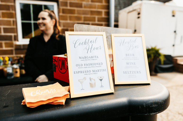 Cocktail menu for an event at Green Acres Event Center