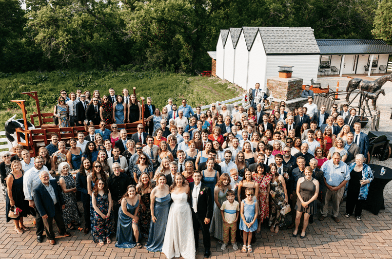 Large Wedding Group outside Green Acres Event Center