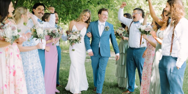 Wedding Party under trees at Green Acres Event Center